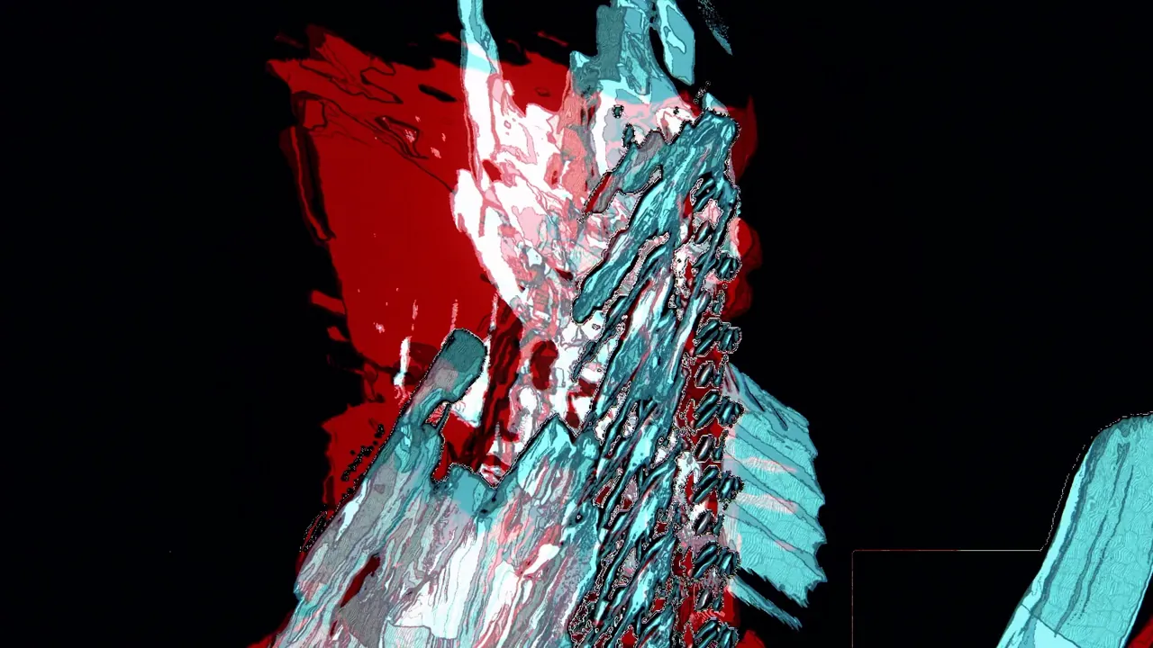 Fixate visual: red and cyan fractured figure